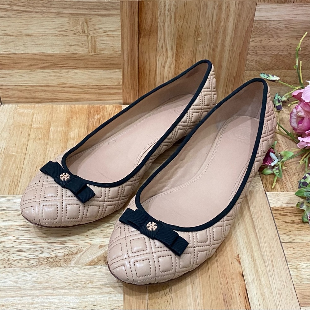 TORY BURCH Marion Quilted Ballet Flat North Nappa Gross Grain Quilt Stitch 10.5